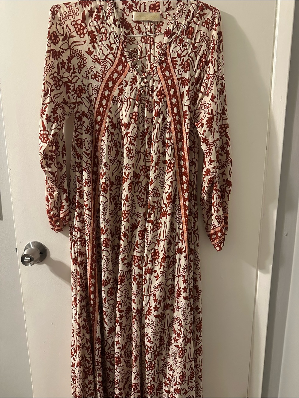 Natalie Martin Cream and Rust-Red Floral Maxi Dress